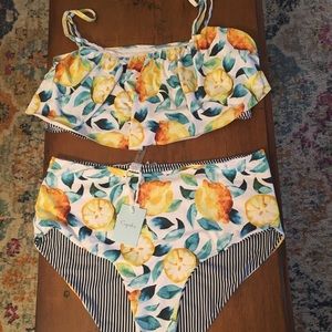 summer lemon falbala bikini set